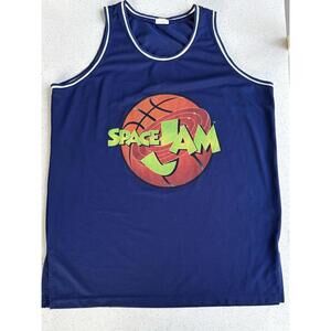 Space Jam Looney Tunes Basketball Tank Top Mesh Jersey Size Large Navy White